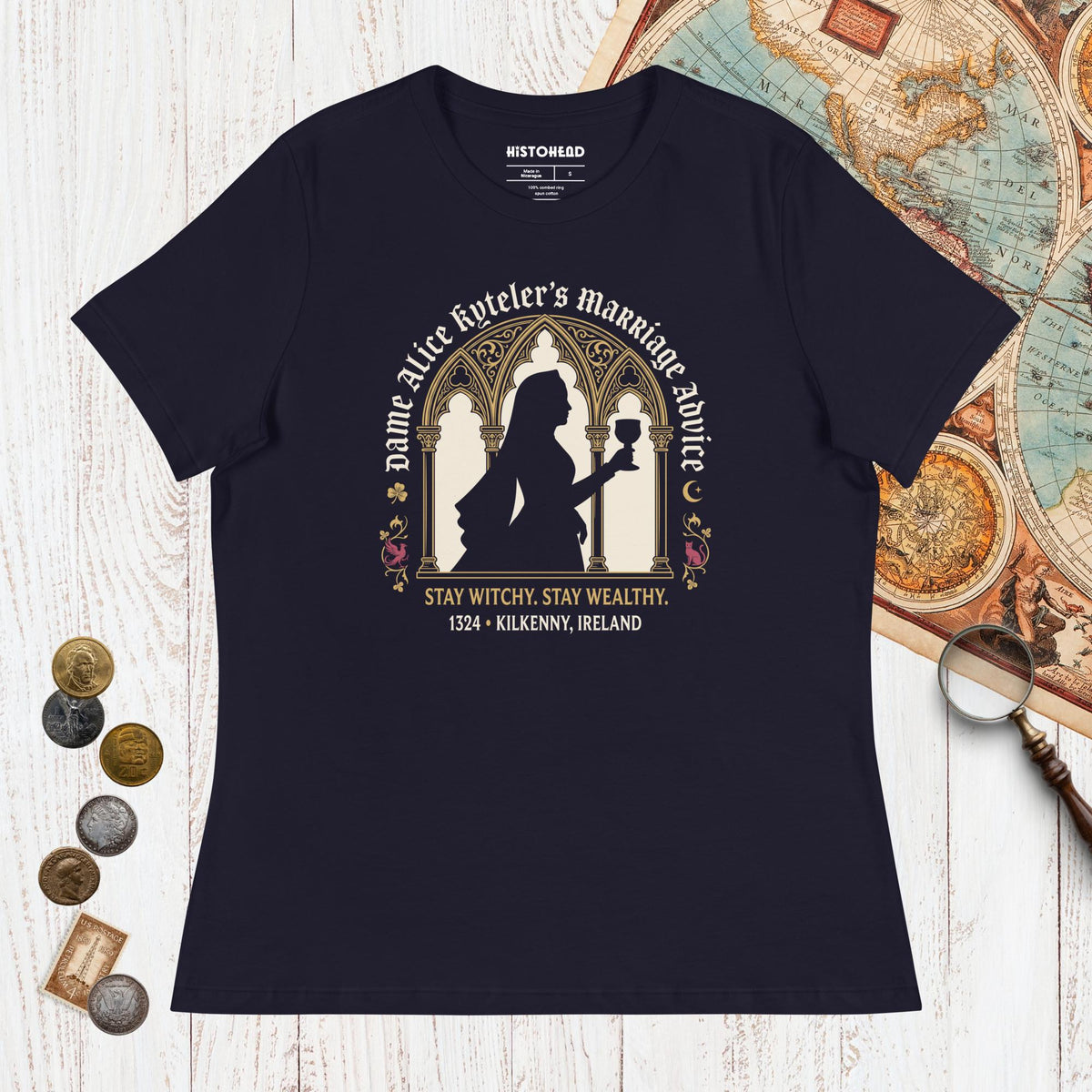 Navy Alice Kyteler's Marriage Advice - Women's Tee - history buff gift by HistoHead