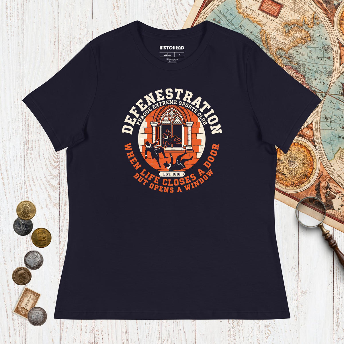 Navy Defenestration Prague Extreme Sports Club - Women's Tee - history buff gift by HistoHead