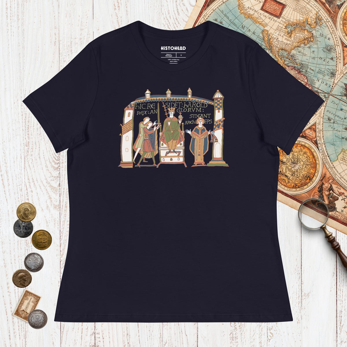 Navy Here Sits Throned Harold King of the English Bayeux Tapestry - Women's Tee - history buff gift by HistoHead