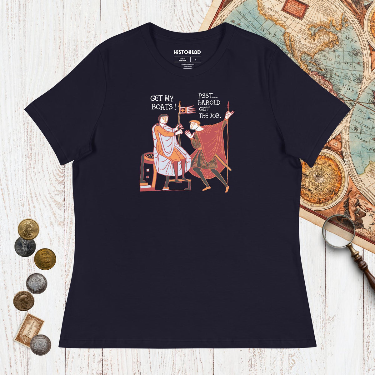 Navy Bayeux Tapestry Harold Got the Job - Women's Tee - history buff gift by HistoHead