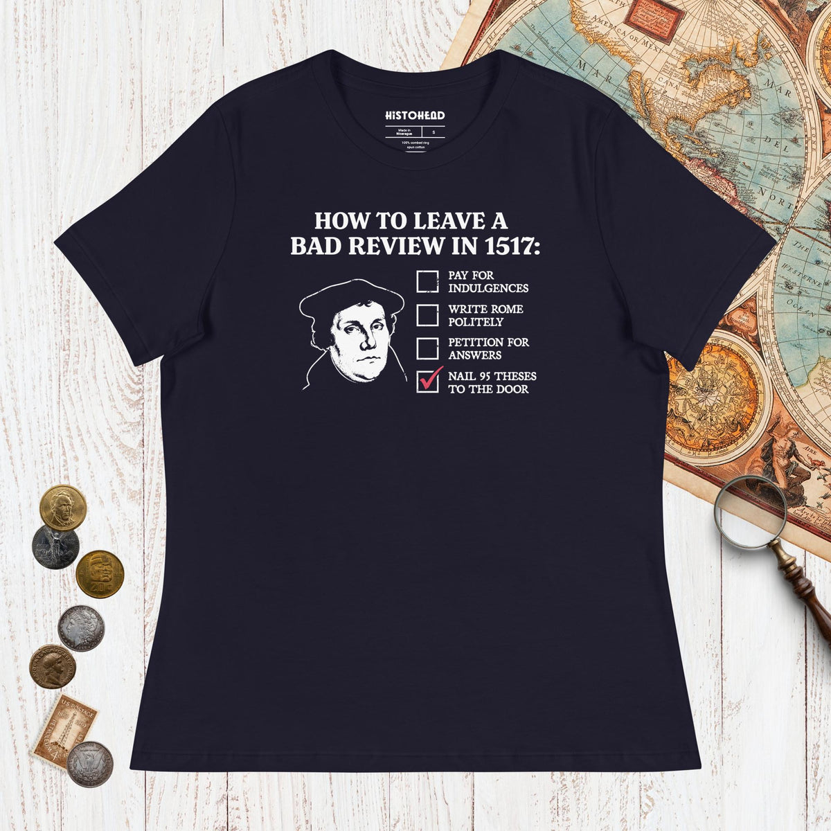 Navy Martin Luther's Conflict Resolution - Women's Tee - history buff gift by HistoHead
