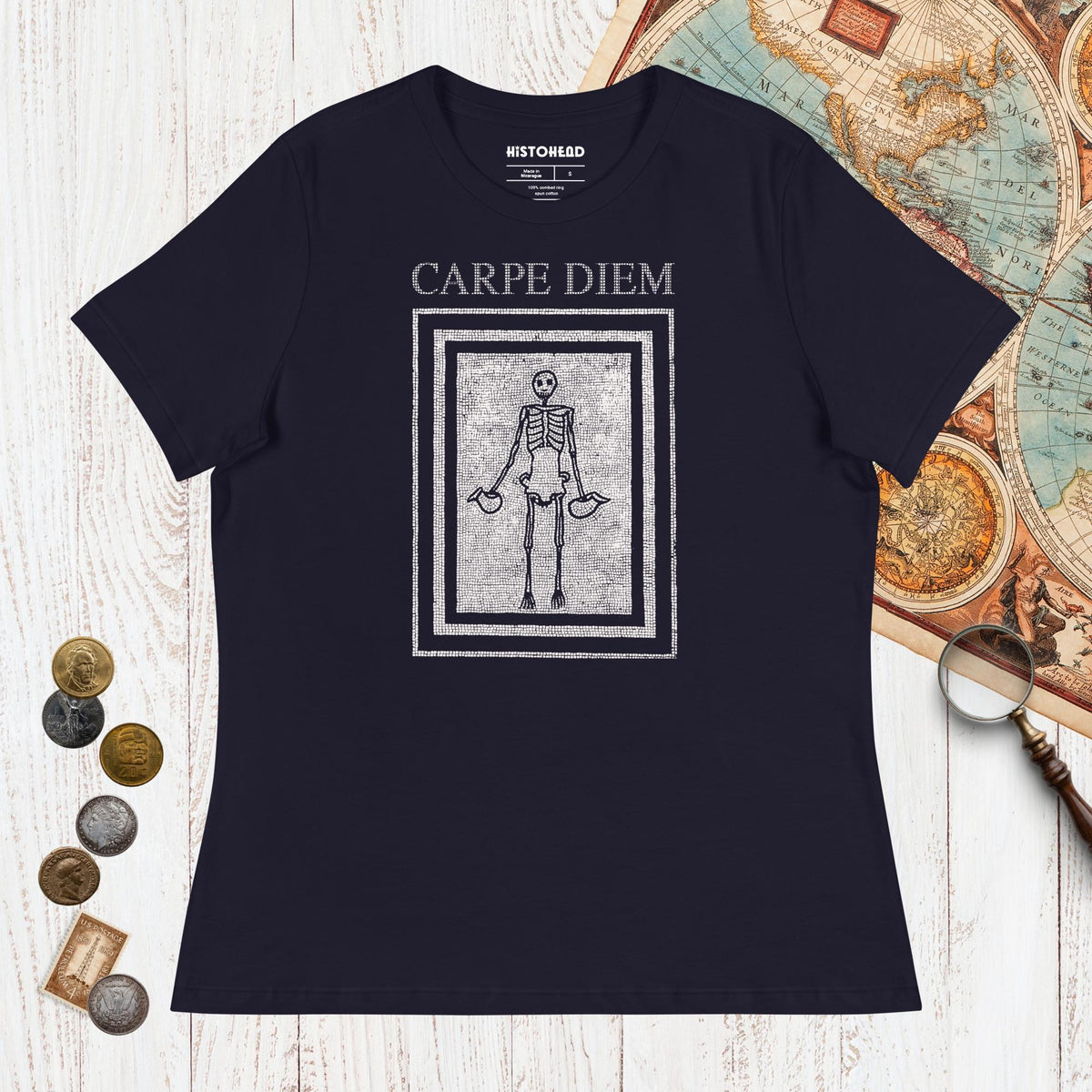 Navy Carpe Diem Skeleton - Women's Tee - history buff gift by HistoHead
