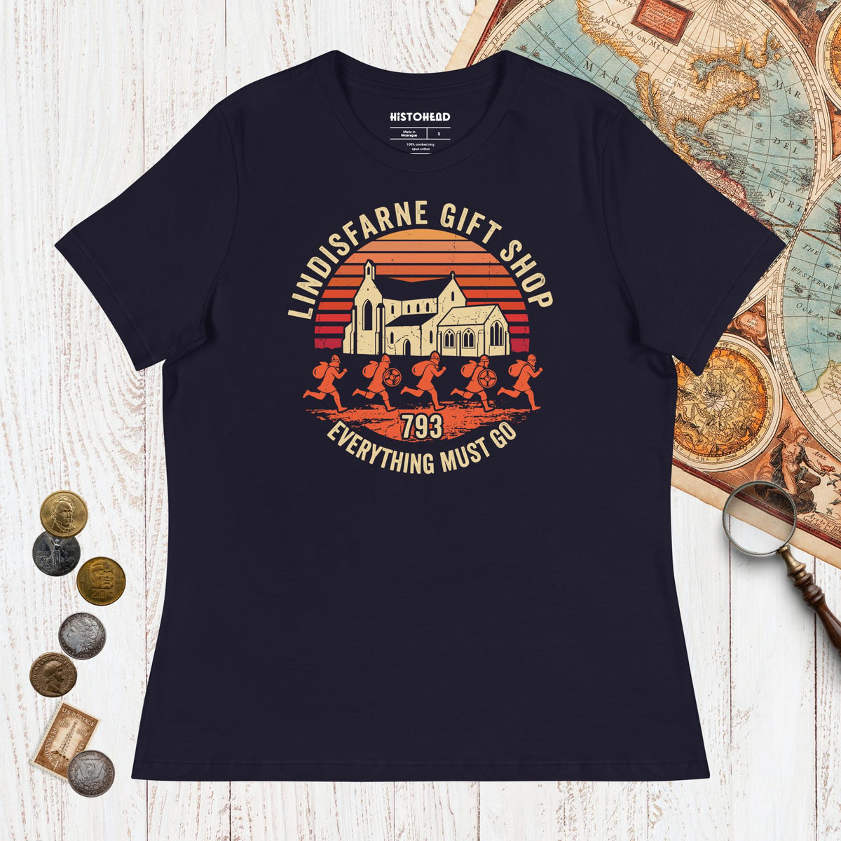 Navy Lindisfarne Gift Shop 793 - Women's Tee - history buff gift by HistoHead