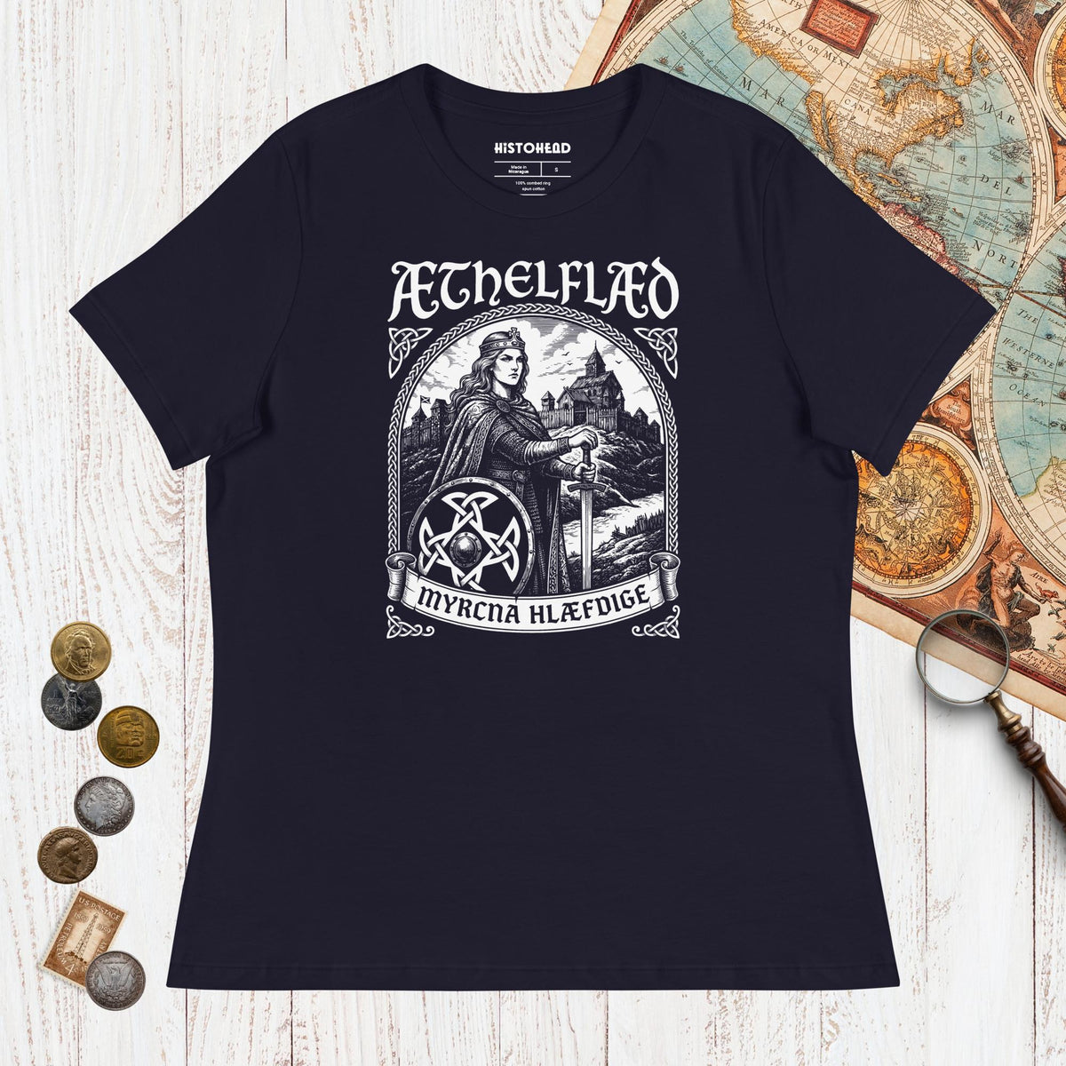 Navy Aethelflaed Lady of the Mercians Old English - Women's Tee - history buff gift by HistoHead