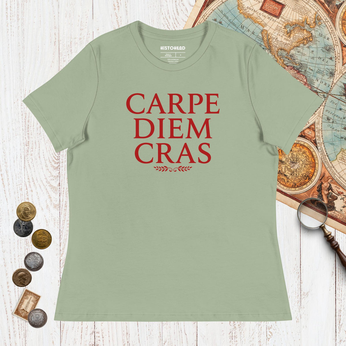 Sage Seize the Day Tomorrow in Latin - Women's Tee - history buff gift by HistoHead