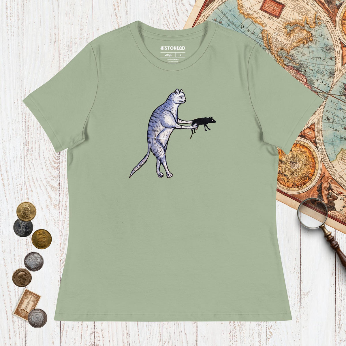 Sage Weird Medieval Cat's Mouse-Gun - Women's Tee - history buff gift by HistoHead